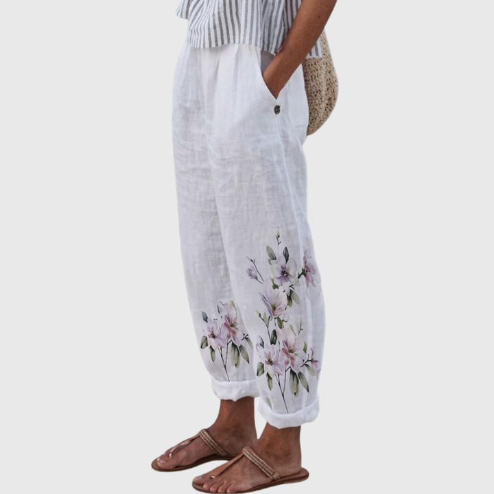 Gillian | Elegante Vintage Floreale Stampa Pantaloni
