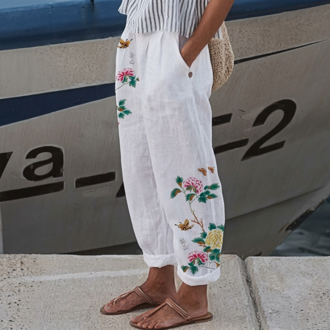 Hillary | Elegante Vintage Floreale Stampa Pantaloni