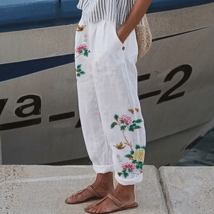 Hillary | Elegante Vintage Floreale Stampa Pantaloni