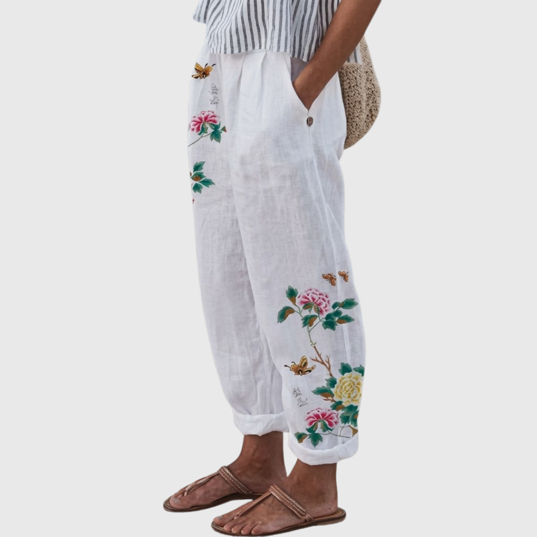 Hillary | Elegante Vintage Floreale Stampa Pantaloni