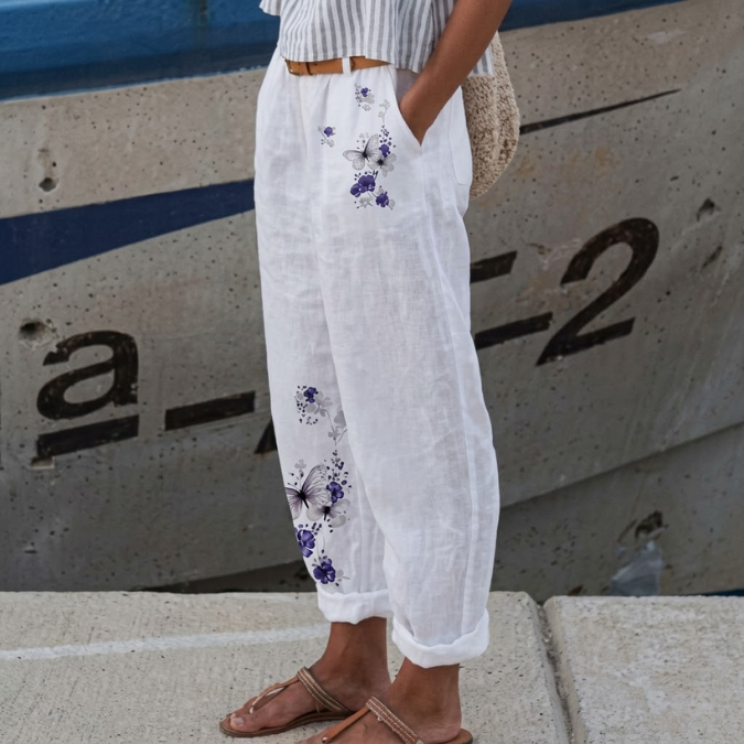 Janine | Elegante Vintage Floreale Stampa Pantaloni