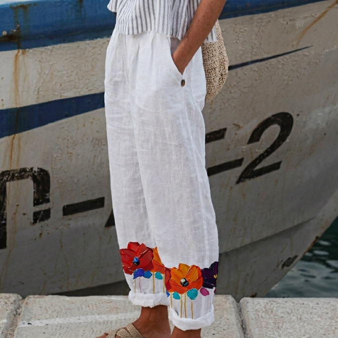 Desiree | Elegante Vintage Floreale Stampa Pantaloni