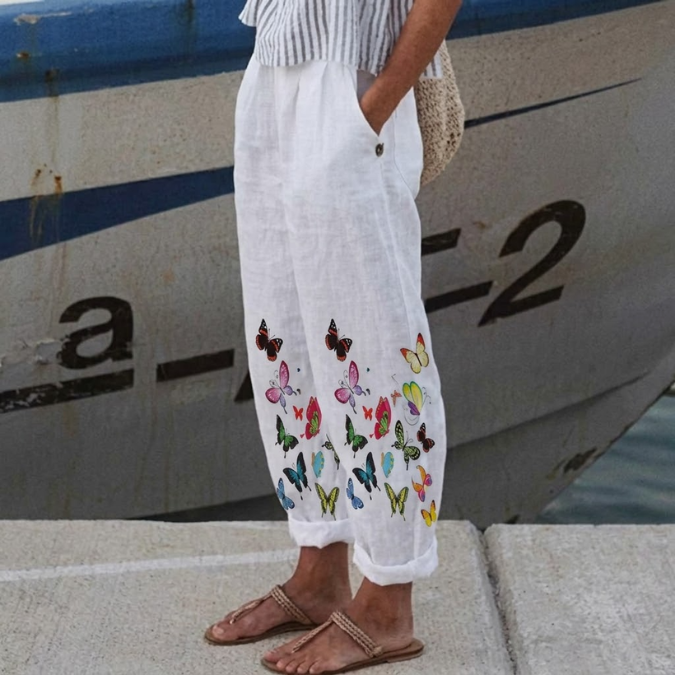 Eileen | Elegante Vintage Floreale Stampa Pantaloni