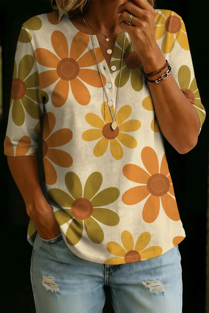 Piper | Top Henley Retrò a Margherite