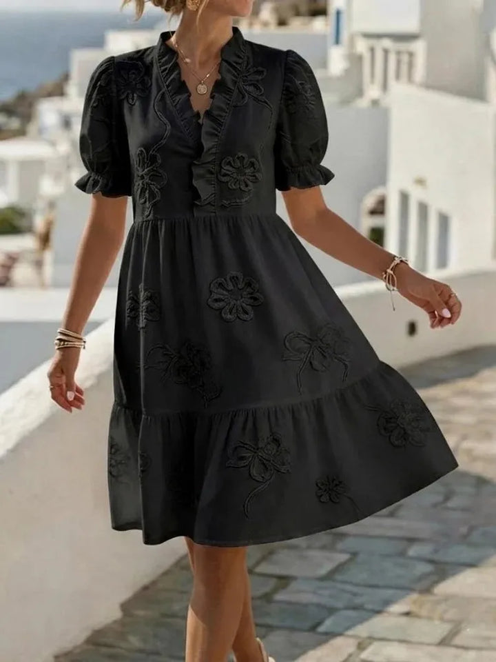 Embroidered Manica a Palloncino Abito