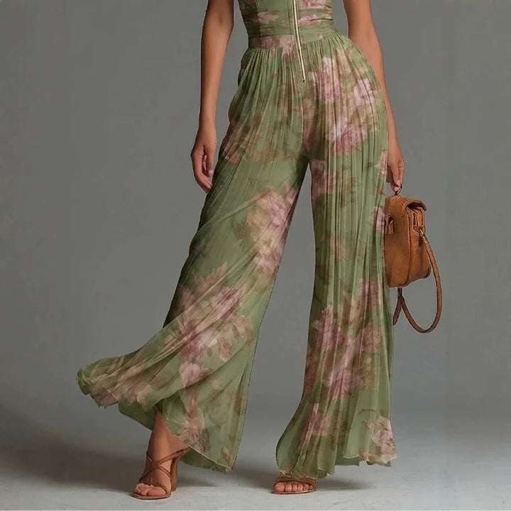 Linnea | Pleated Chiffon Gamba Larga Tuta