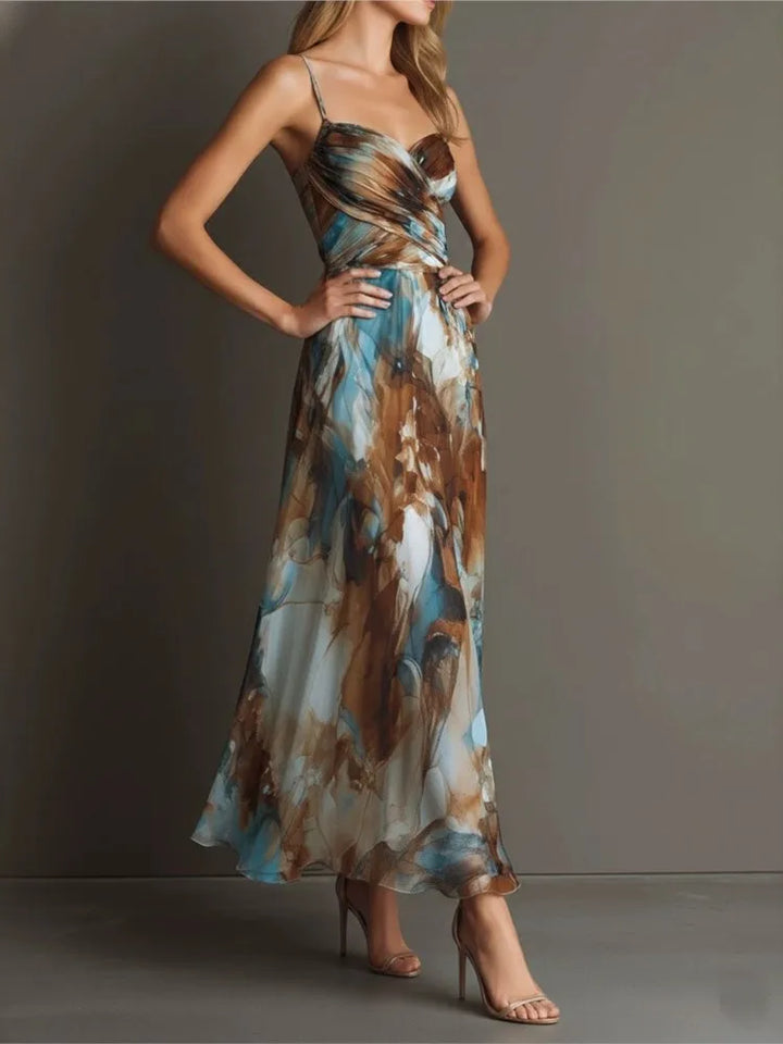 Maren | Sweetheart Thin-Strap Stampa Midi Abito
