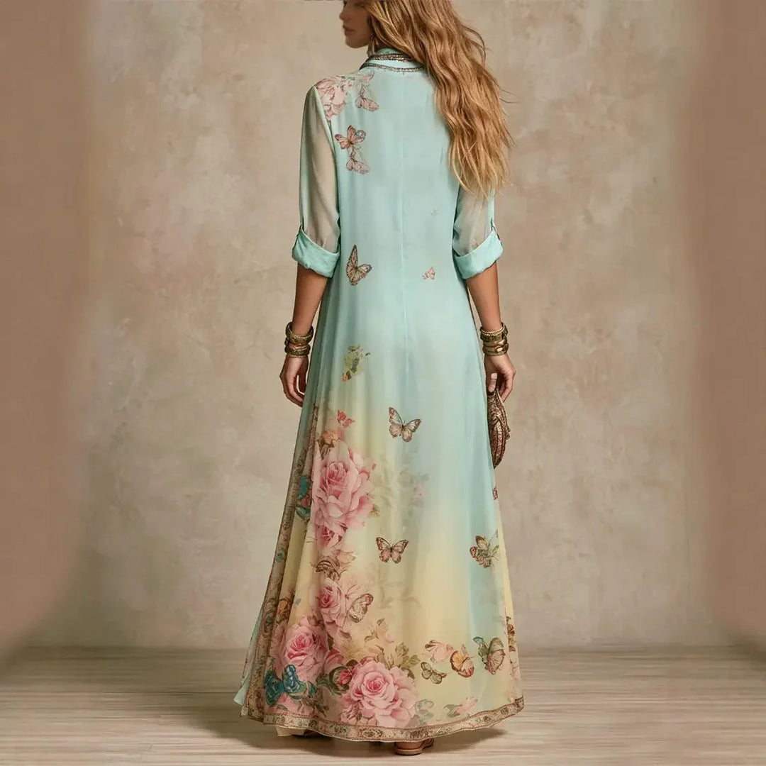 Ottilie | Boho Floreale Stampa Camicia Maxi Abito