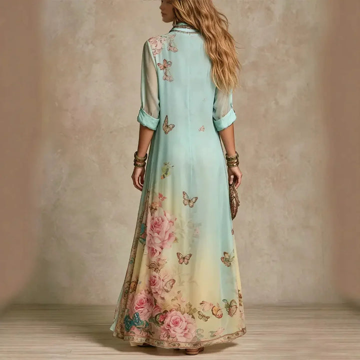 Ottilie | Boho Floreale Stampa Camicia Maxi Abito