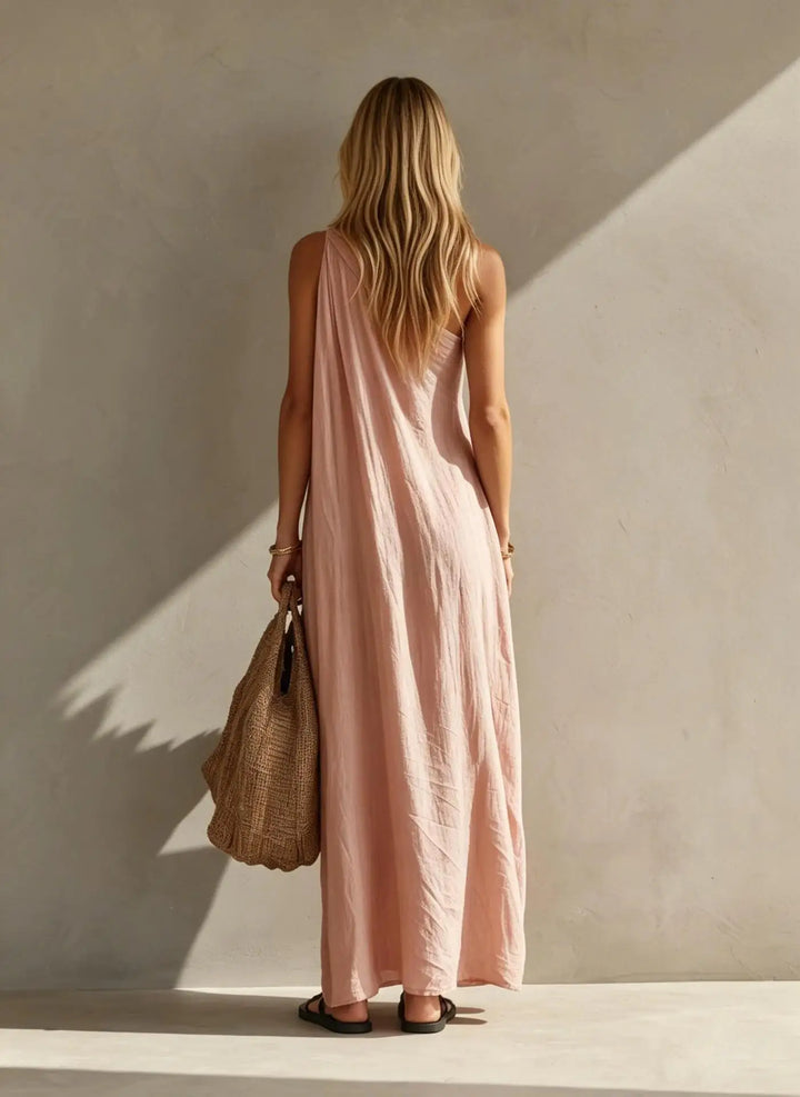 Thea | Monospalla Draped Lino-Look Maxi Abito