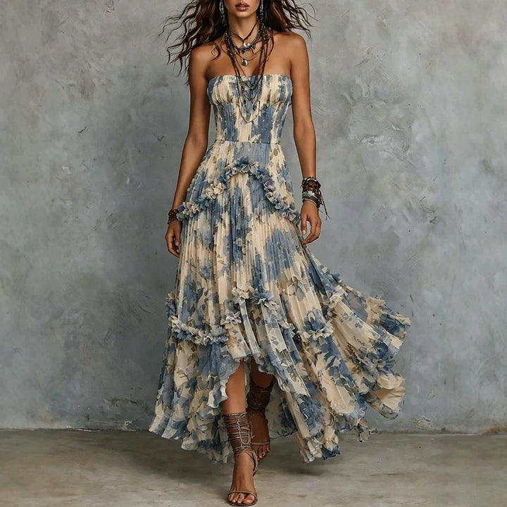 Vivienne | 3D Floreale Strapless Layered Maxi Abito