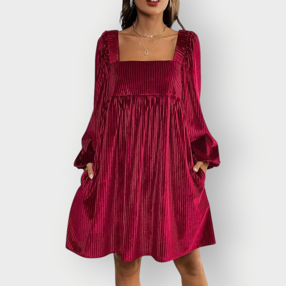 Morlyn | Abito in Velluto Chic con Schiena Scoperta e Scollo Quadrato