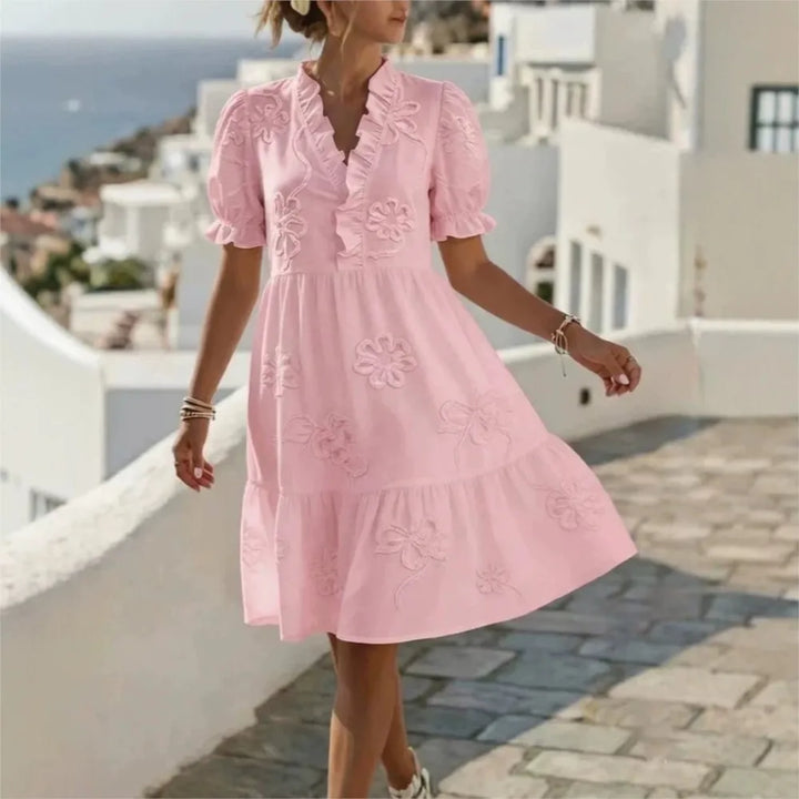 Embroidered Manica a Palloncino Abito