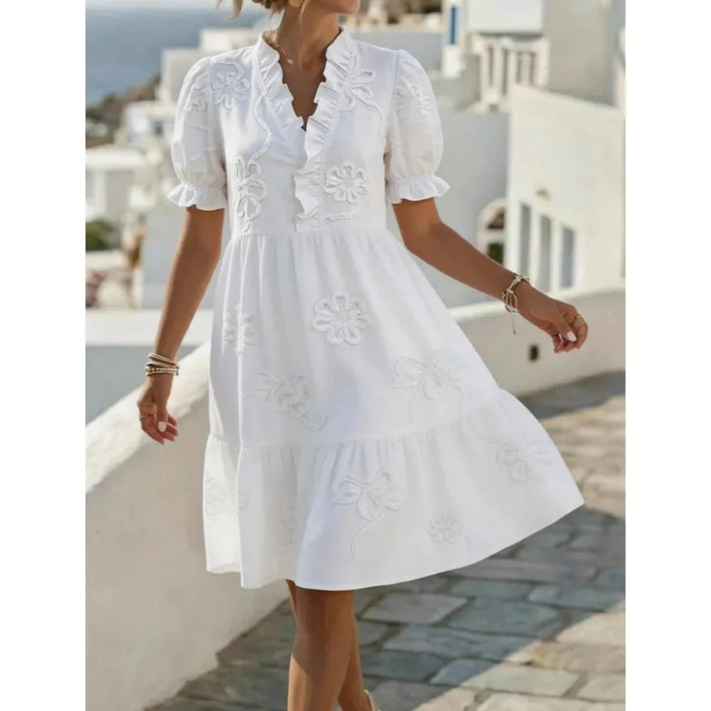 Embroidered Manica a Palloncino Abito