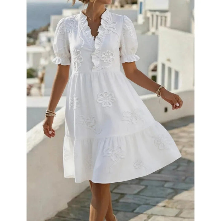 Embroidered Manica a Palloncino Abito