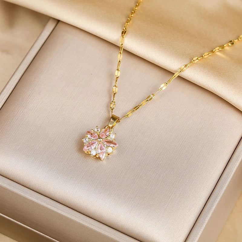 Collana Sakura Rosa Romantique in Acier Inoxydable