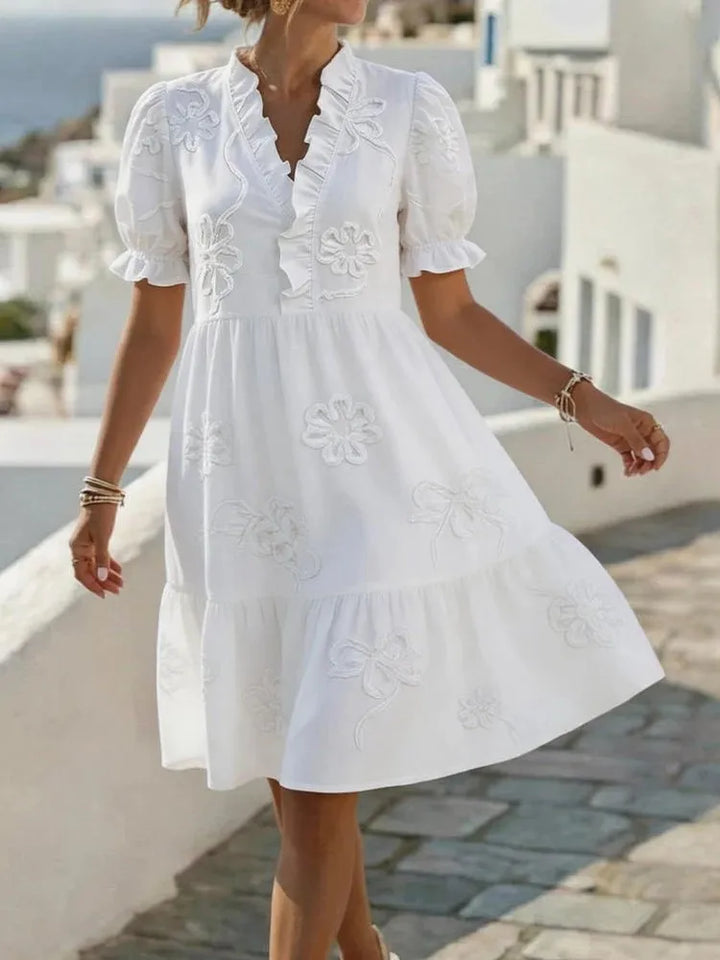 Embroidered Manica a Palloncino Abito