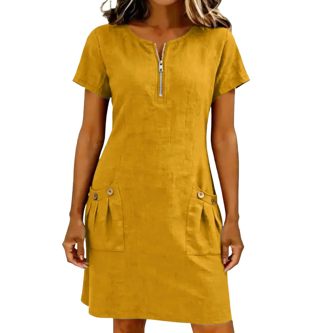 Solenne | Abito in Lino con Zip Frontale
