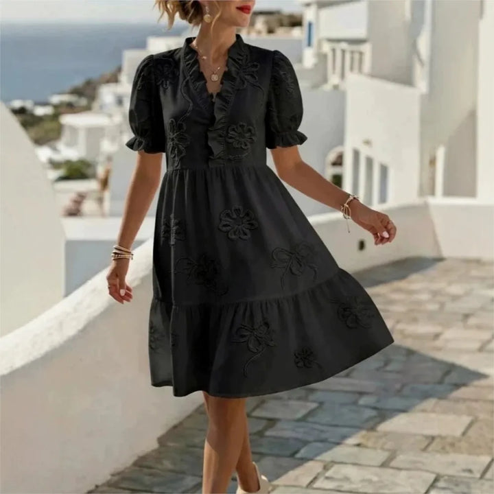 Embroidered Manica a Palloncino Abito
