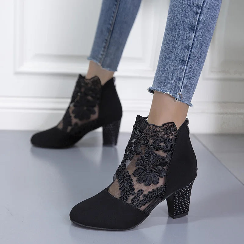 Heloise | Elegante Lacy High Tacchi Mesh Stivali