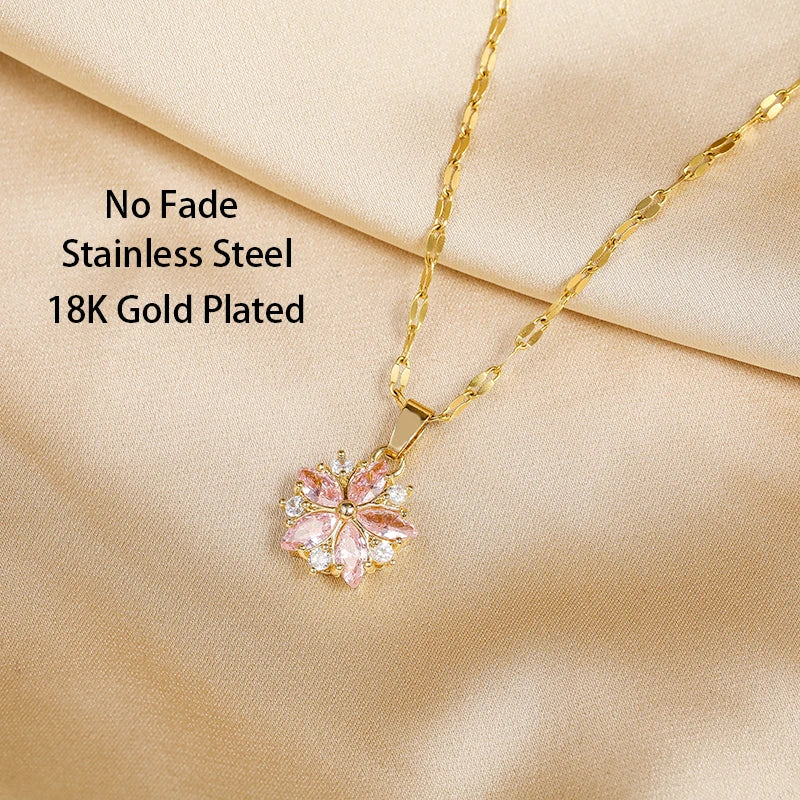 Collana Sakura Rosa Romantique in Acier Inoxydable