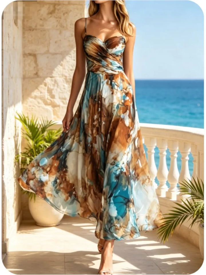 Maren | Sweetheart Thin-Strap Stampa Midi Abito