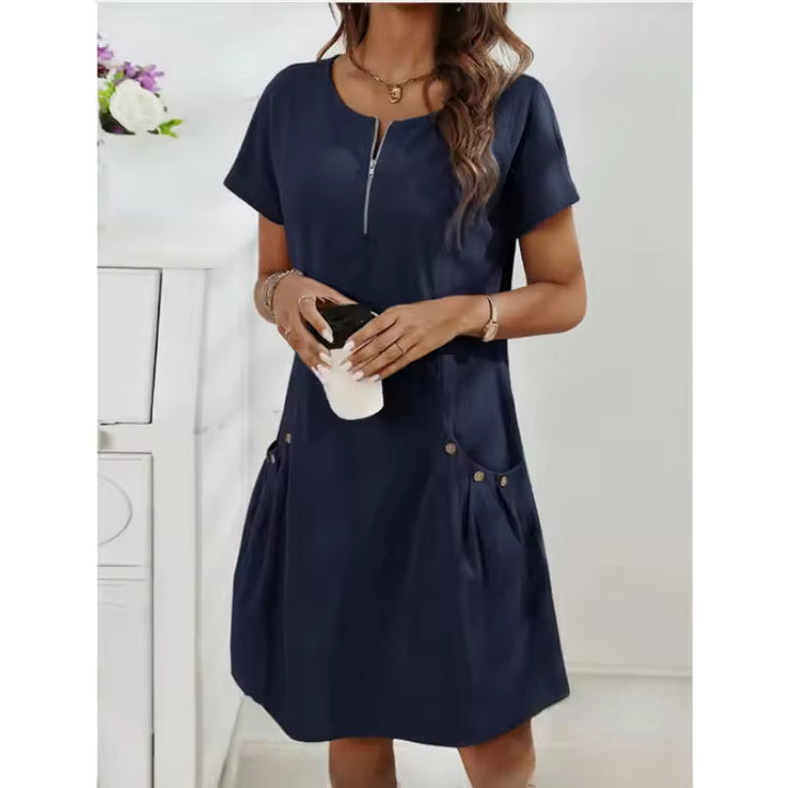 Navessa | Zip Front Lino Abito