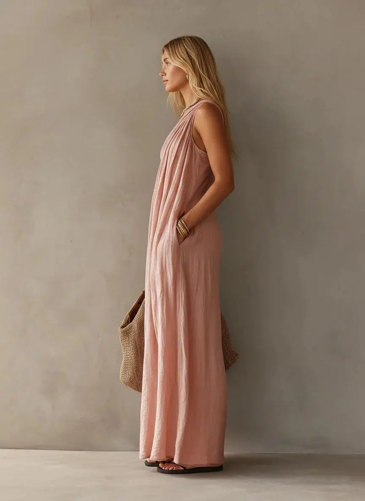 Thea | Monospalla Draped Lino-Look Maxi Abito