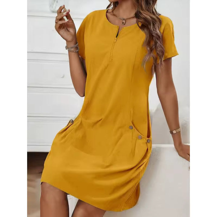 Solenne | Abito in Lino con Zip Frontale