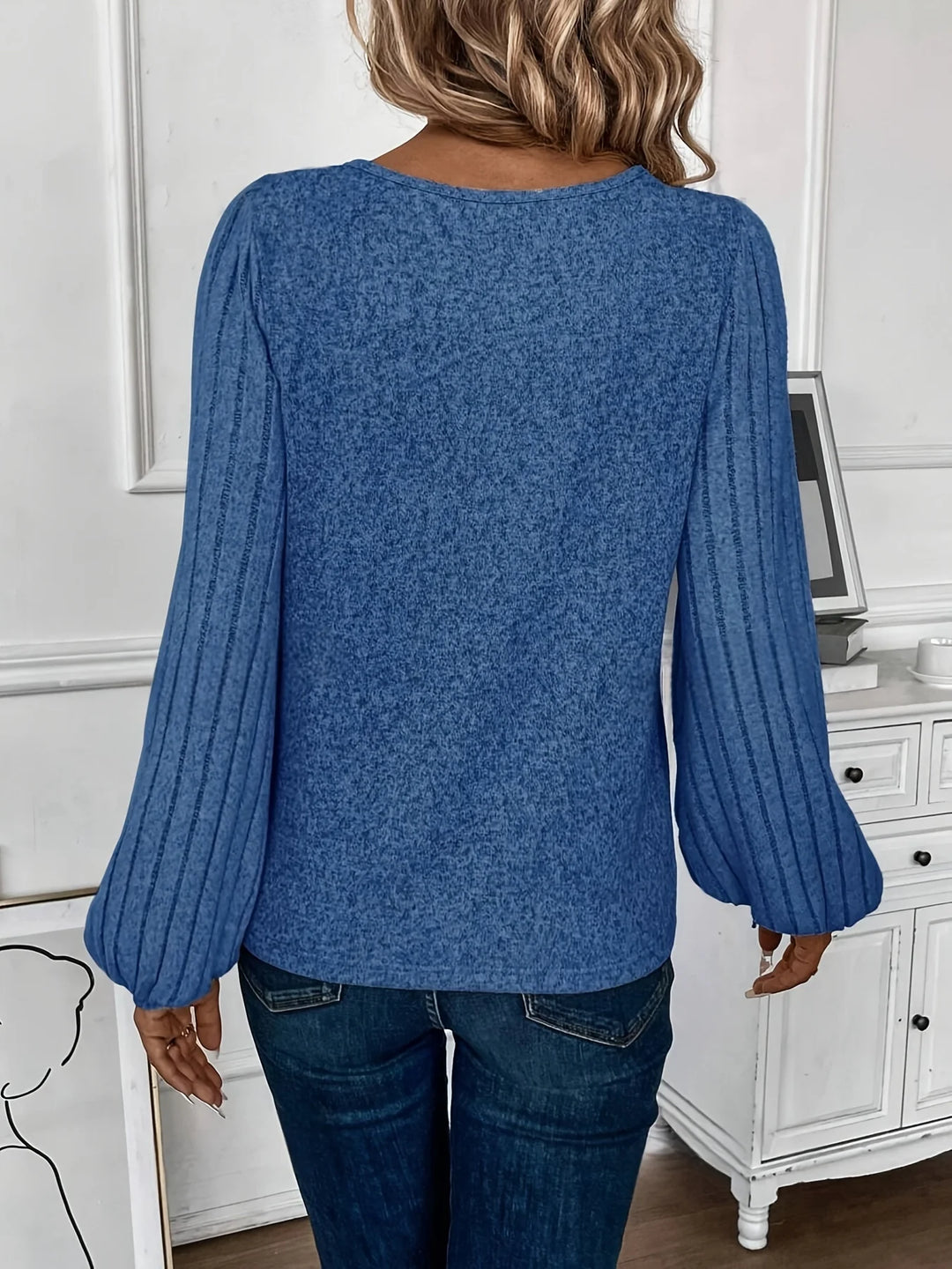 Millie | a Coste Scollo a V Manica Lunga Top