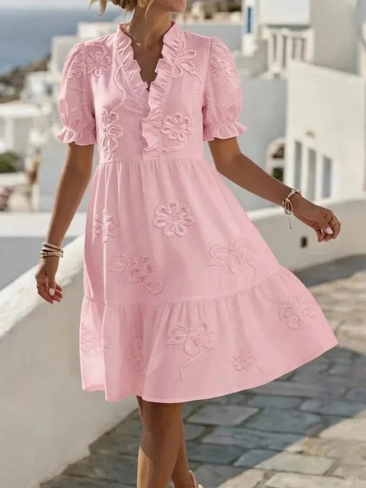 Embroidered Manica a Palloncino Abito