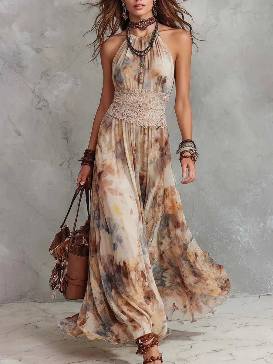 Solene | Tie-Dye Halter Maxi Abito