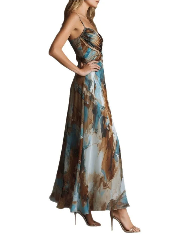 Maren | Sweetheart Thin-Strap Stampa Midi Abito
