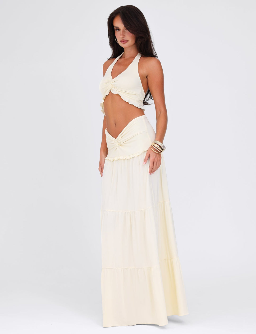 Serenity Chic | Completo Due Pezzi con Gonna Arricciata e Balze