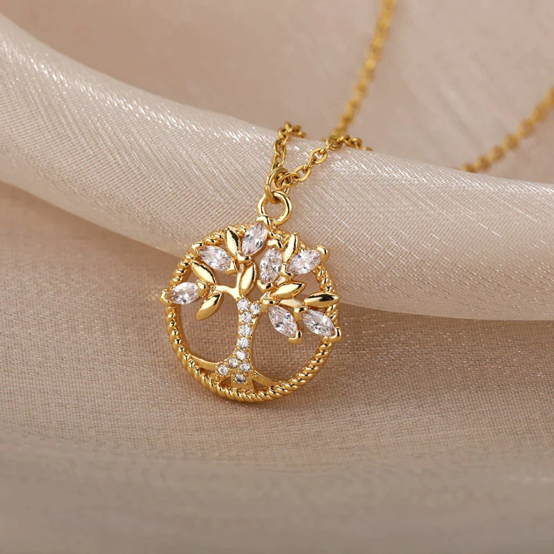 Collana con ciondolo Arbre di Vie in or con cristalli