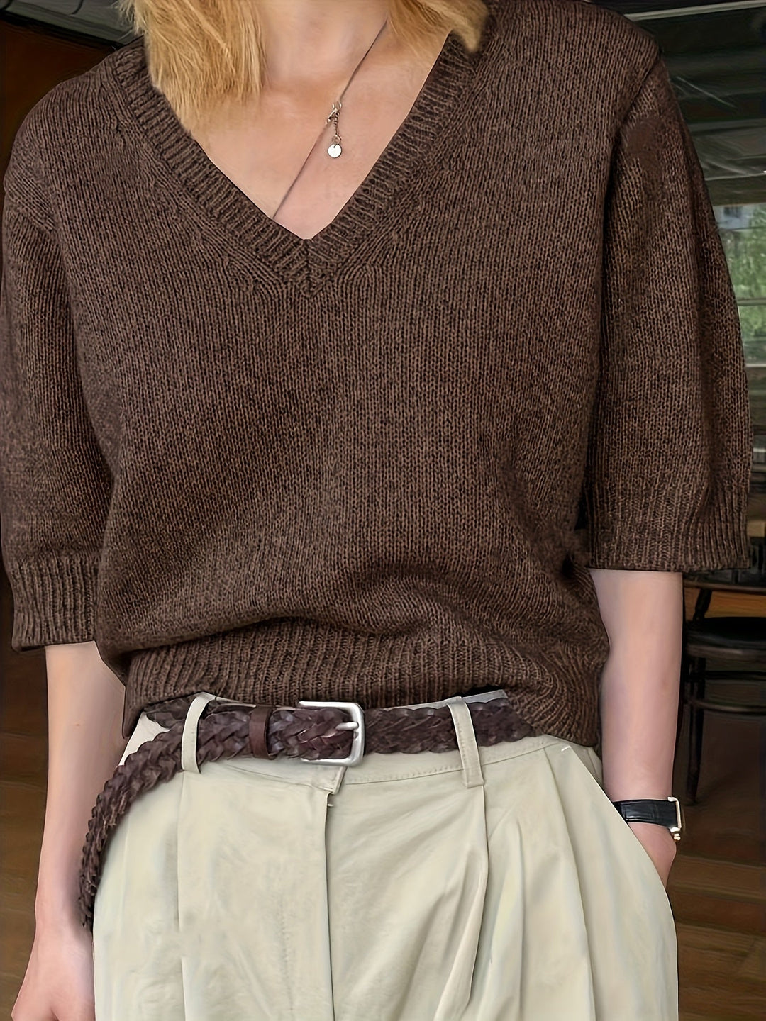 Elle | Scollo a V Manica Corta Maglia
