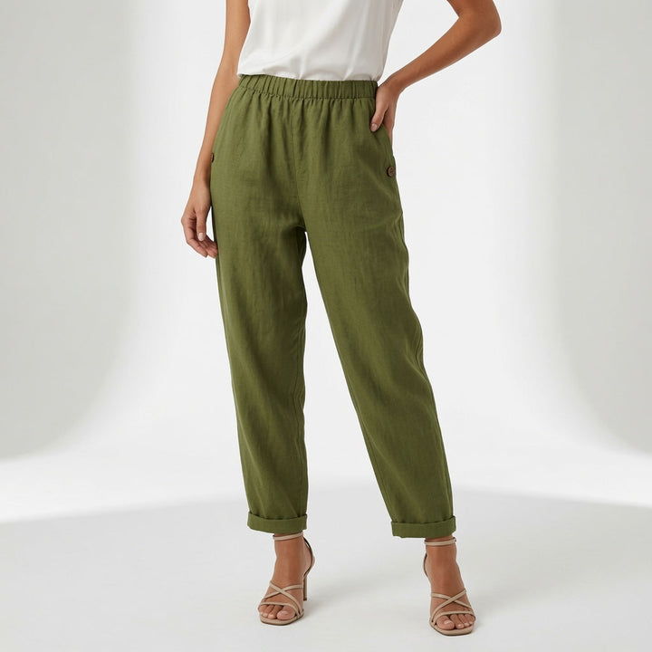Pippa | Elegante Lino Gamba Larga Estate Pantaloni
