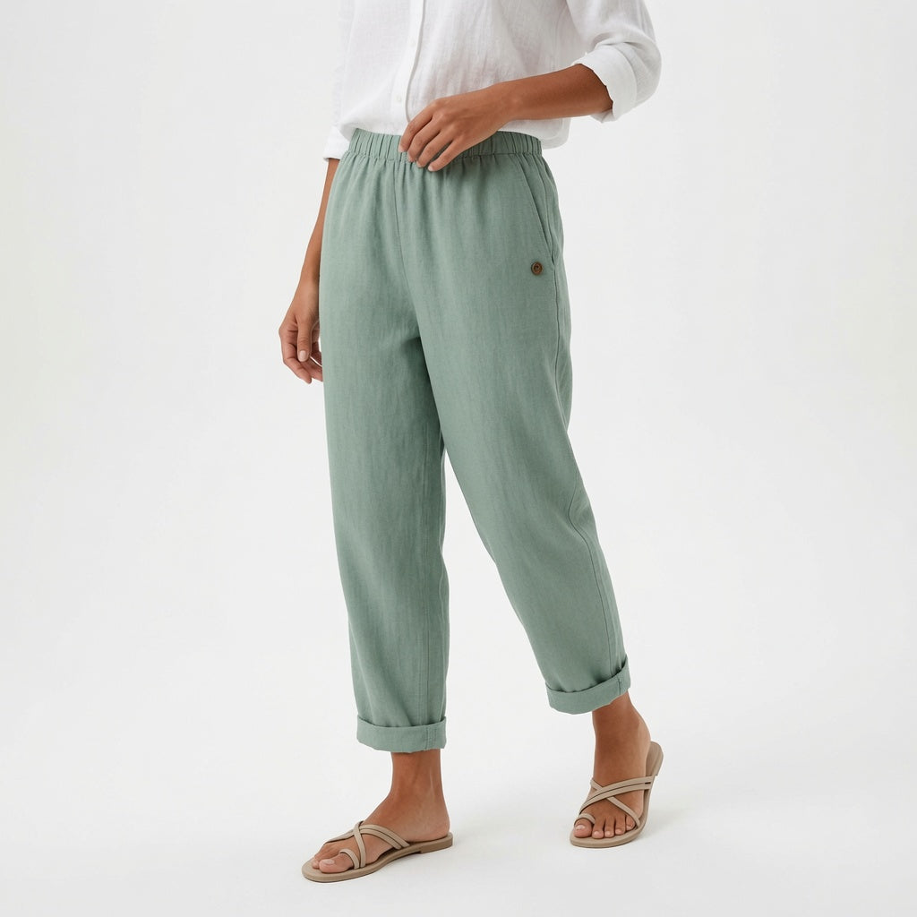 Pippa | Elegante Lino Gamba Larga Estate Pantaloni
