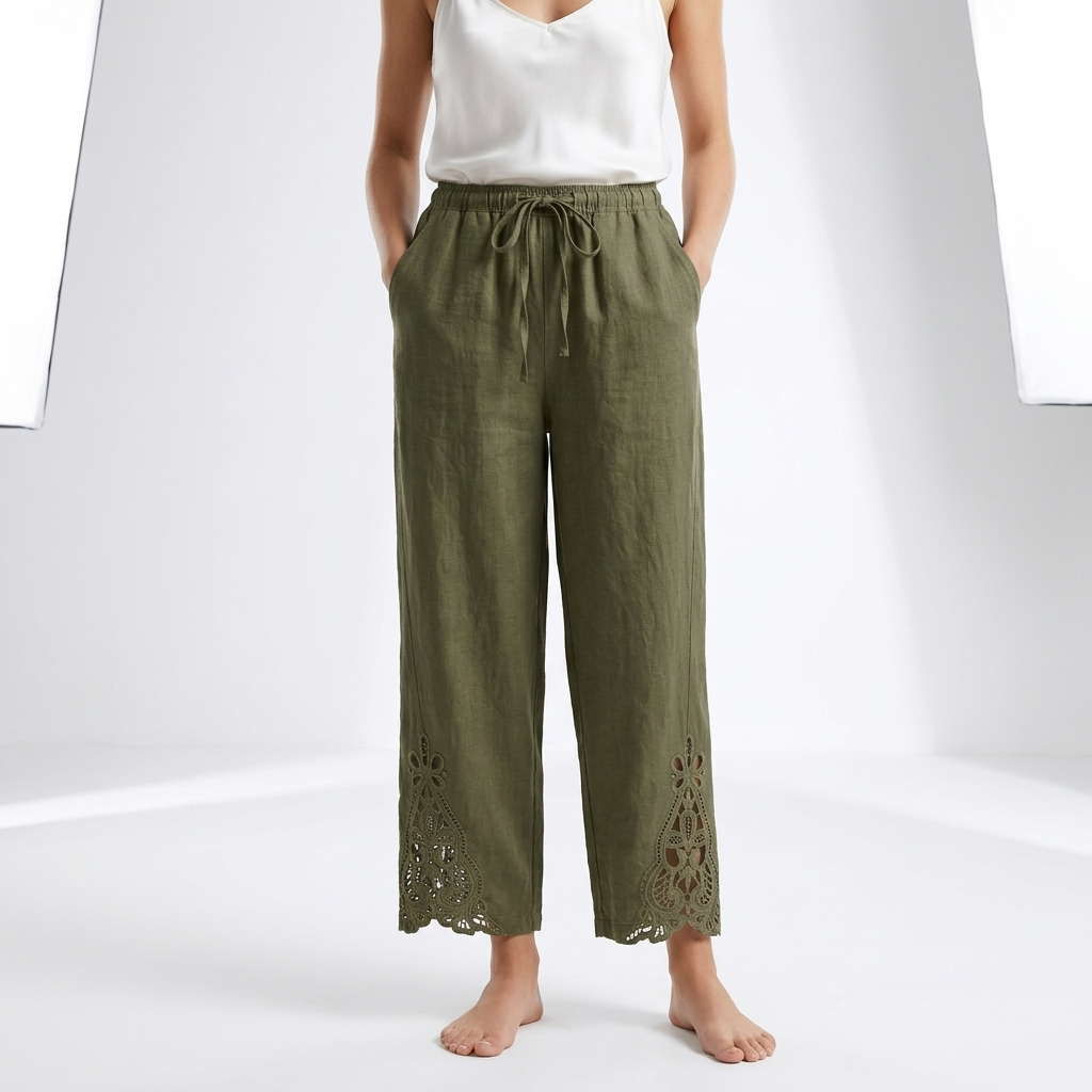 Bess | Elegante Cropped Gamba Larga Pantaloni with Pizzo Hem