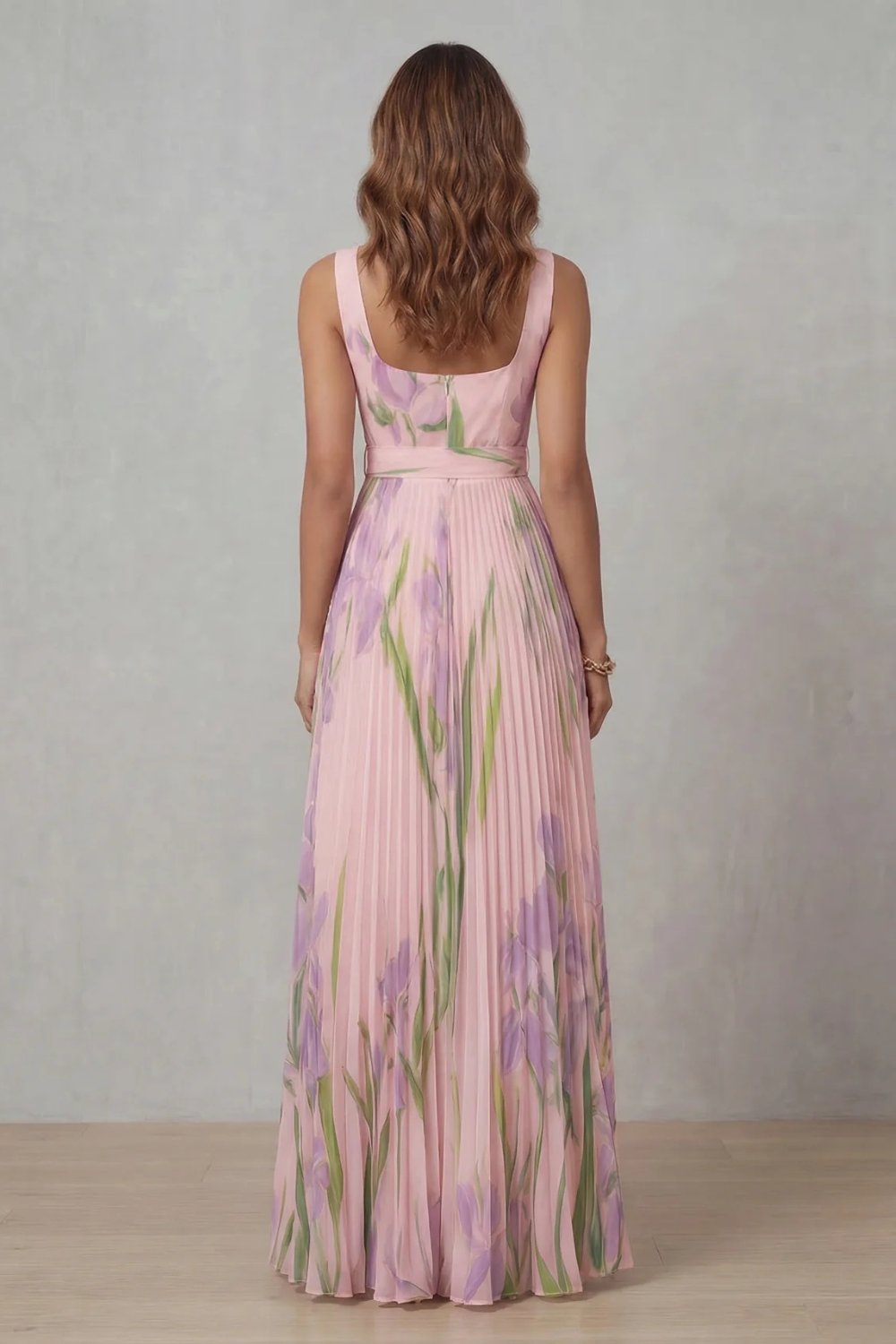 Viviana | Maxi Abito Plissettato Floreale Effetto Acquerello