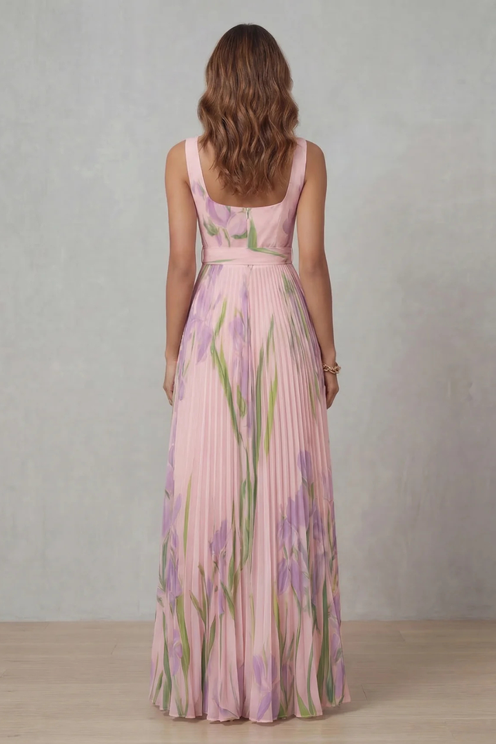 Viviana | Maxi Abito Plissettato Floreale Effetto Acquerello