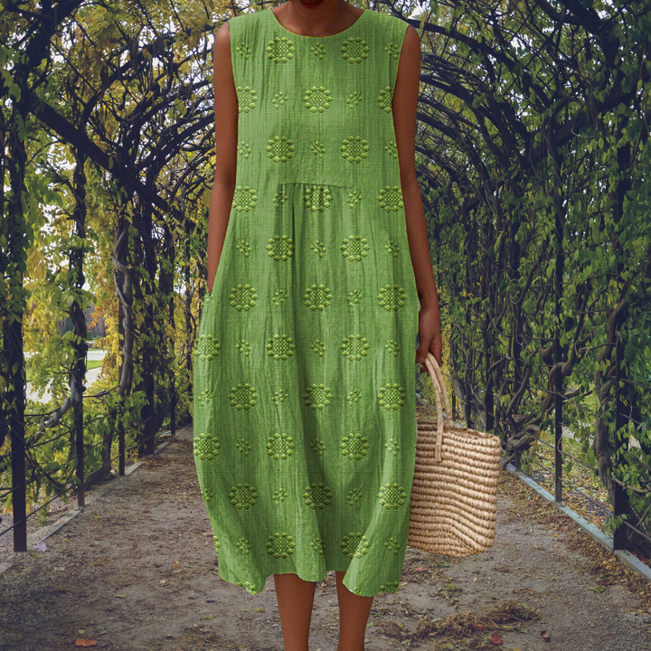 Camille | Textured Floreale Senza Maniche A-Line Midi Abito