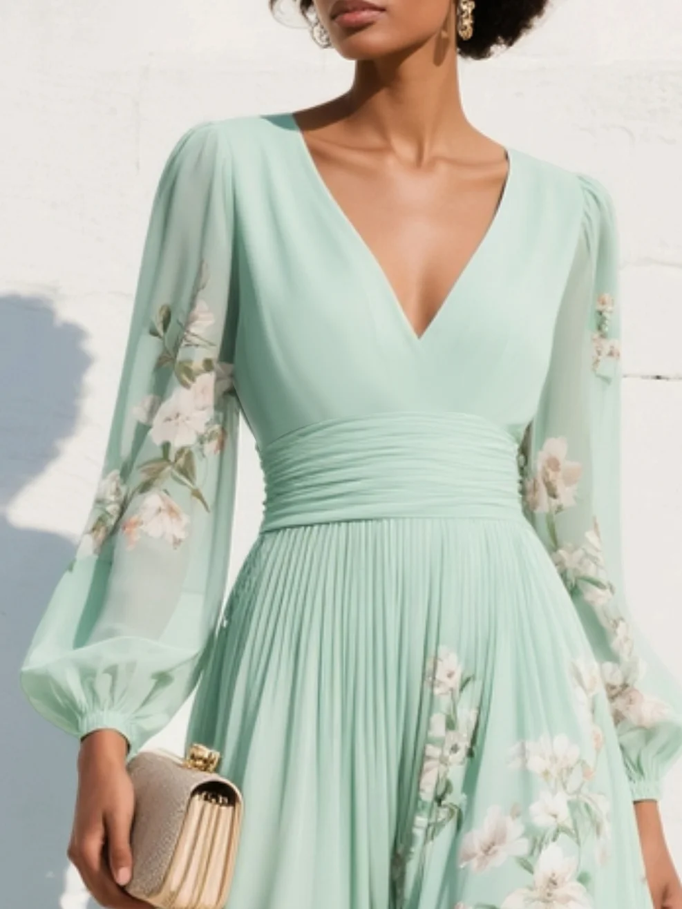 Evie | Leggero Verde Floreale Midi Abito