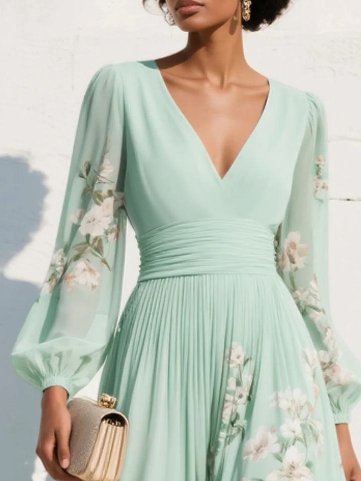 Evie | Leggero Verde Floreale Midi Abito