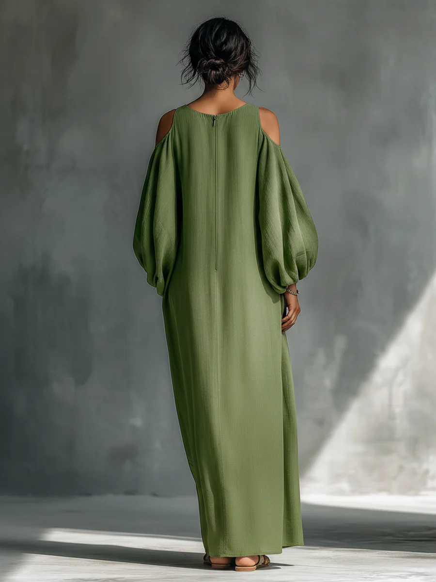 Anika | Maxi Abito Verde con Maniche a Sbuffo