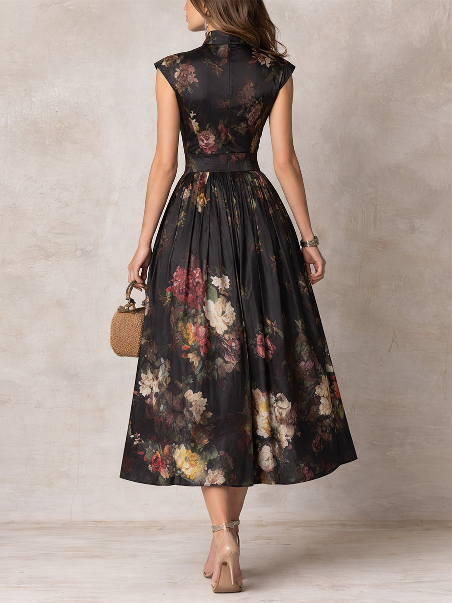 Solenne | Pleated Raso Midi Abito