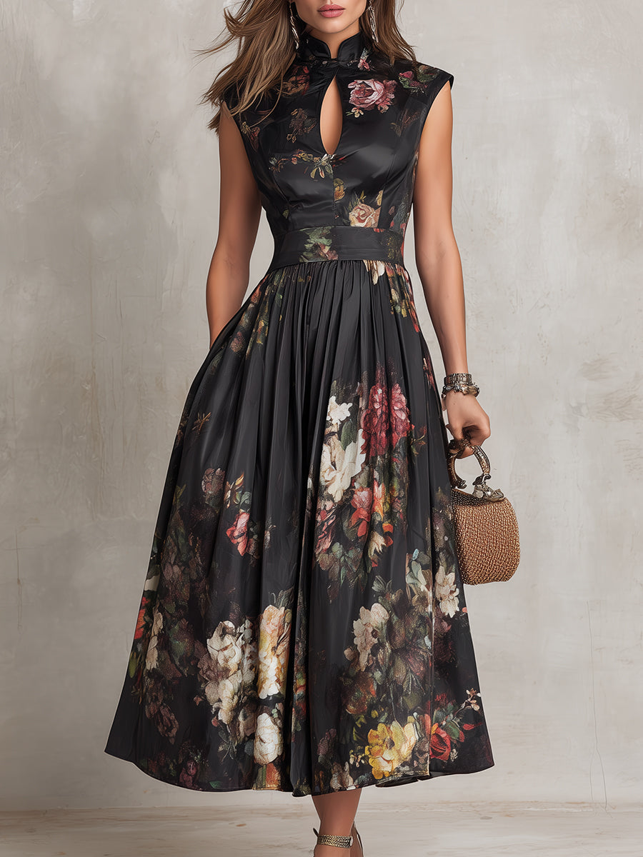 Solenne | Pleated Raso Midi Abito