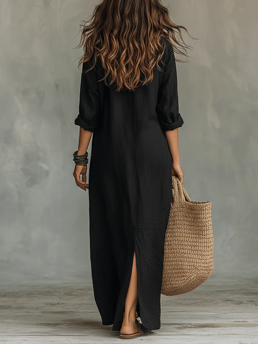 Alessandra | Morbido Nero Maxi Abito with Buttons