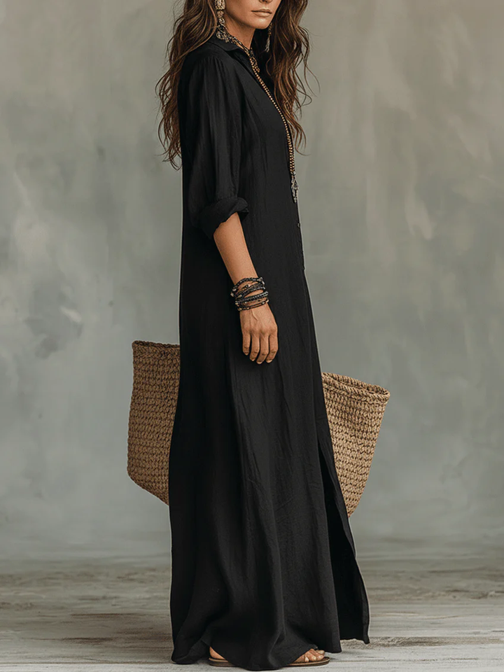 Alessandra | Morbido Nero Maxi Abito with Buttons