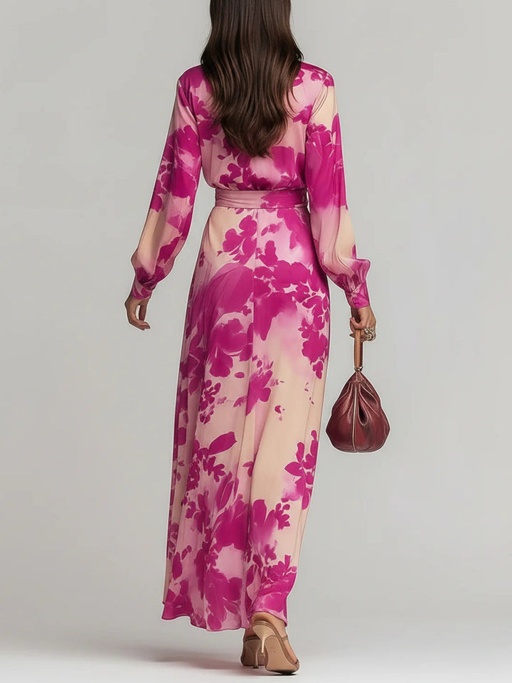 Julia | Maxi Abito Floreale con Scollo a V e Cintura
